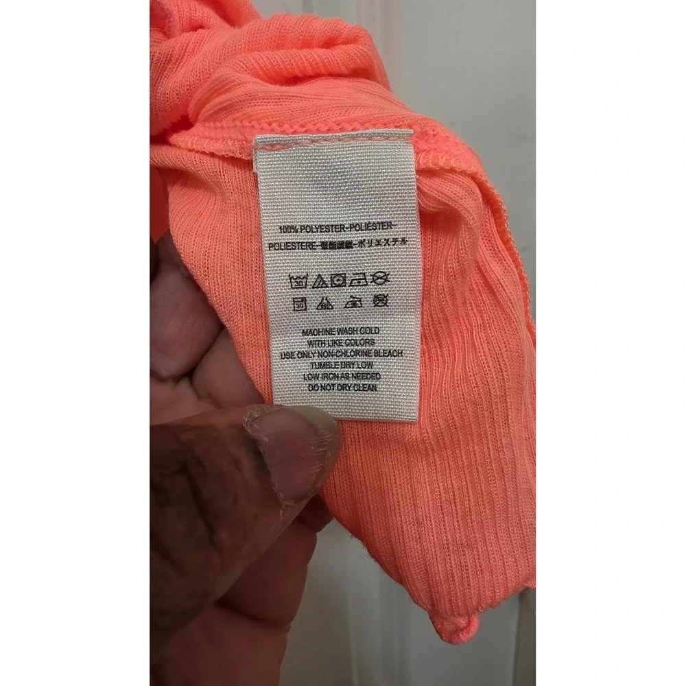 Free People Cami Top Womens Medium Neon Coral Orange Ribbed Ruffle Boho Peplum‎